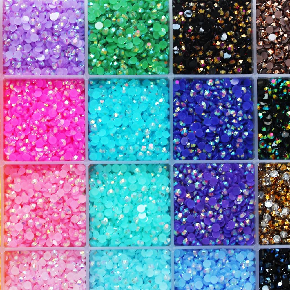 24000Pcs Nail Art Rhinestones, BetterJonny 24 Colors 3mm Round Nail Flatback Rainbow Gems Set with Tweezers and Pencil AB Glitter Flat-Bottomed Rhinestone for Crafts Decoration and Jewelry Making