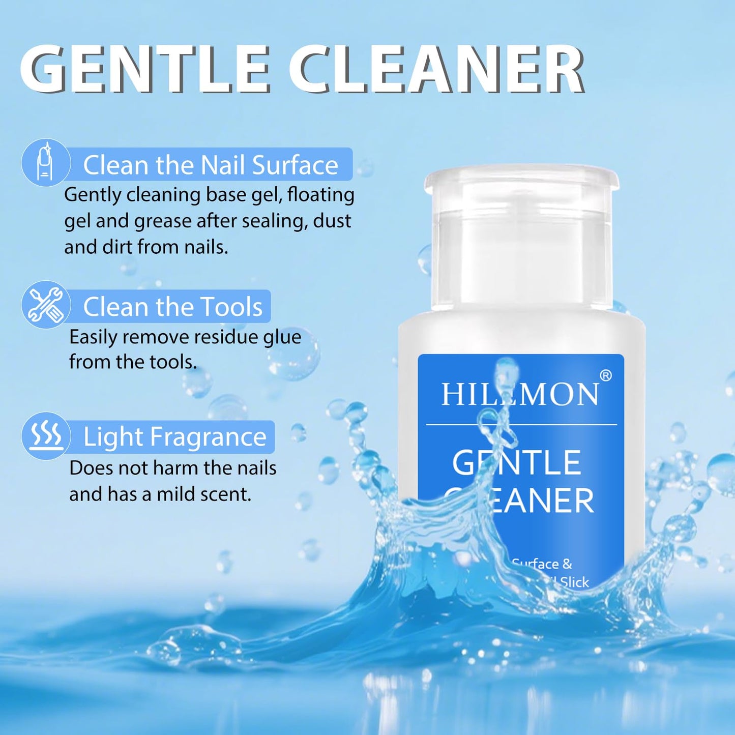 Push-On Nail Gentle Cleaner, Gentle Nails Surface Cleanser, Clean Base Gel & Floating Gel & Grease After Sealing & Dust & Dirt from Nails, Art DIY, Pump Bottle Design, 160ml (Gentle Cleaner)