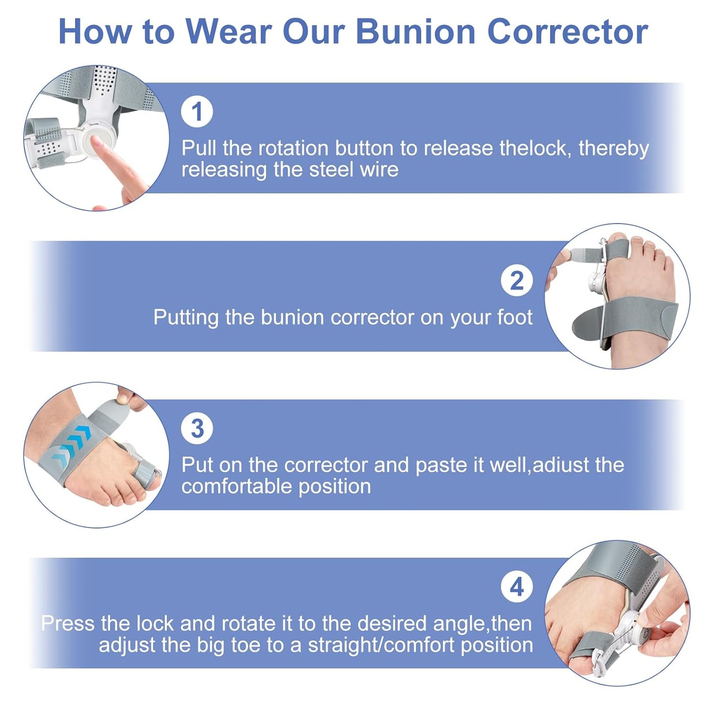 Bunion Corrector for Women Men, Adjustable Bunion Fix for Big Toe Separation Pain Relief with Non Slip Big Toe Separators, Orthopedic Bunion Splint for Left/Right Feet Hallux Valgus Relief (1PCS)