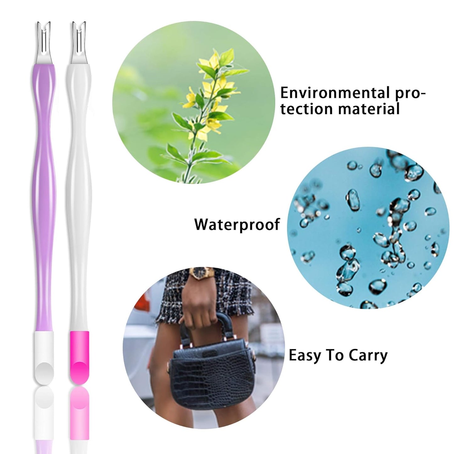 Allstarry 30 Pieces Nail Cuticle Trimmer Remover Plastic Handle Cuticle Pusher Rubber Nail Cleaner Double Head Dead Skin Cuticle Knife Removal Fork Tools for Girls Women and Men - Purple and White