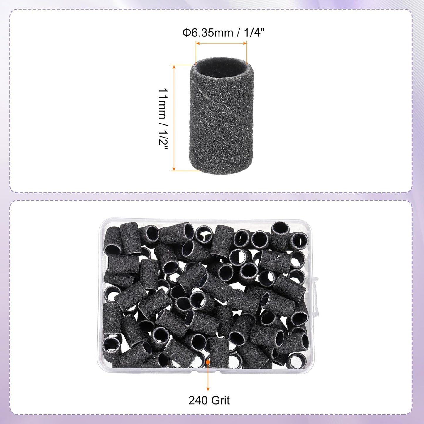 HARFINGTON 100pcs Small Sanding Bands 240 Grit for Nail Drill Bits Mini Sanding Band for Nails Gel Manicures Black