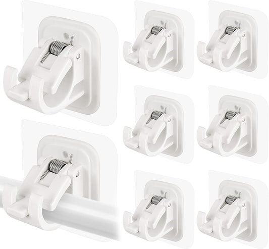 8PCS Self Adhesive Curtain Rod Holders No Drill Curtain Rods Brackets No Drilling Nail Free Adjustable Curtain Rod Hooks Curtain Hangers for Bathroom Kitchen Home Bathroom Hotel