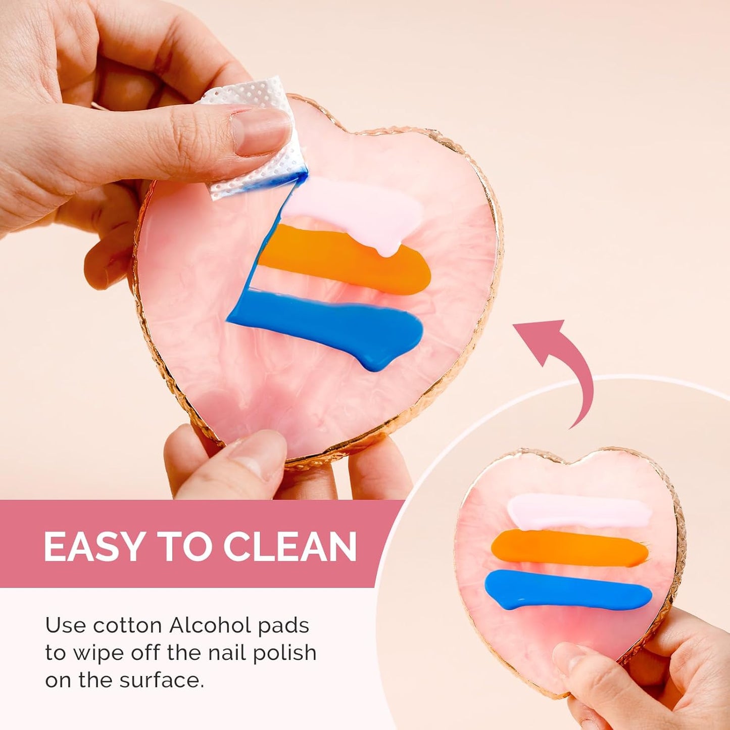 MelodySusie 1PC Heart Shape Resin Nail Art Palette, Professional Color Mixing Board for Gel Polish, Acrylics, Pigment Blending, Salon and DIY Makeup Artist Tool, Pink