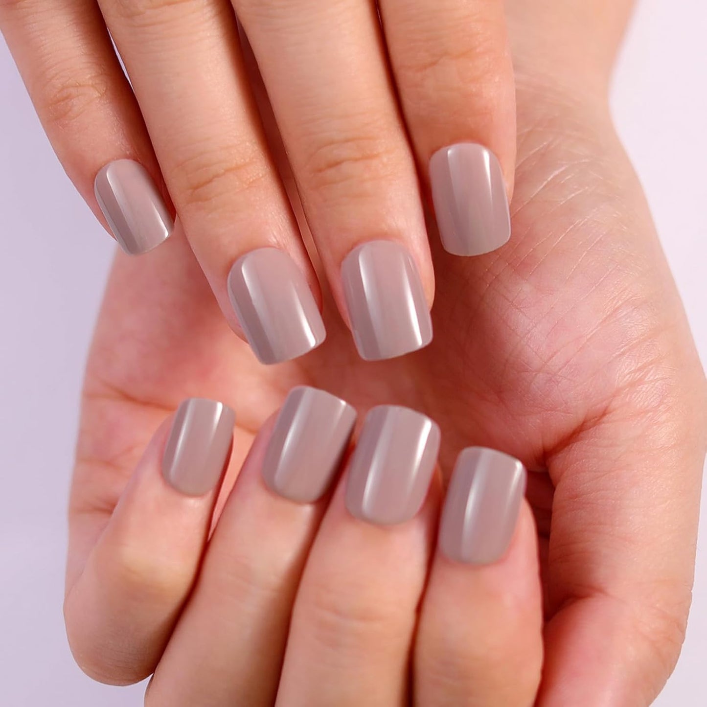 Caramel Beige Press On Nails Short, Glossy Soft Gel Press On Nails Square with Nail Glue, 15 Sizes - 30 Fake Nails Kit, Thick Natural Reusable Glue On Nails for Women, Silken Caramel