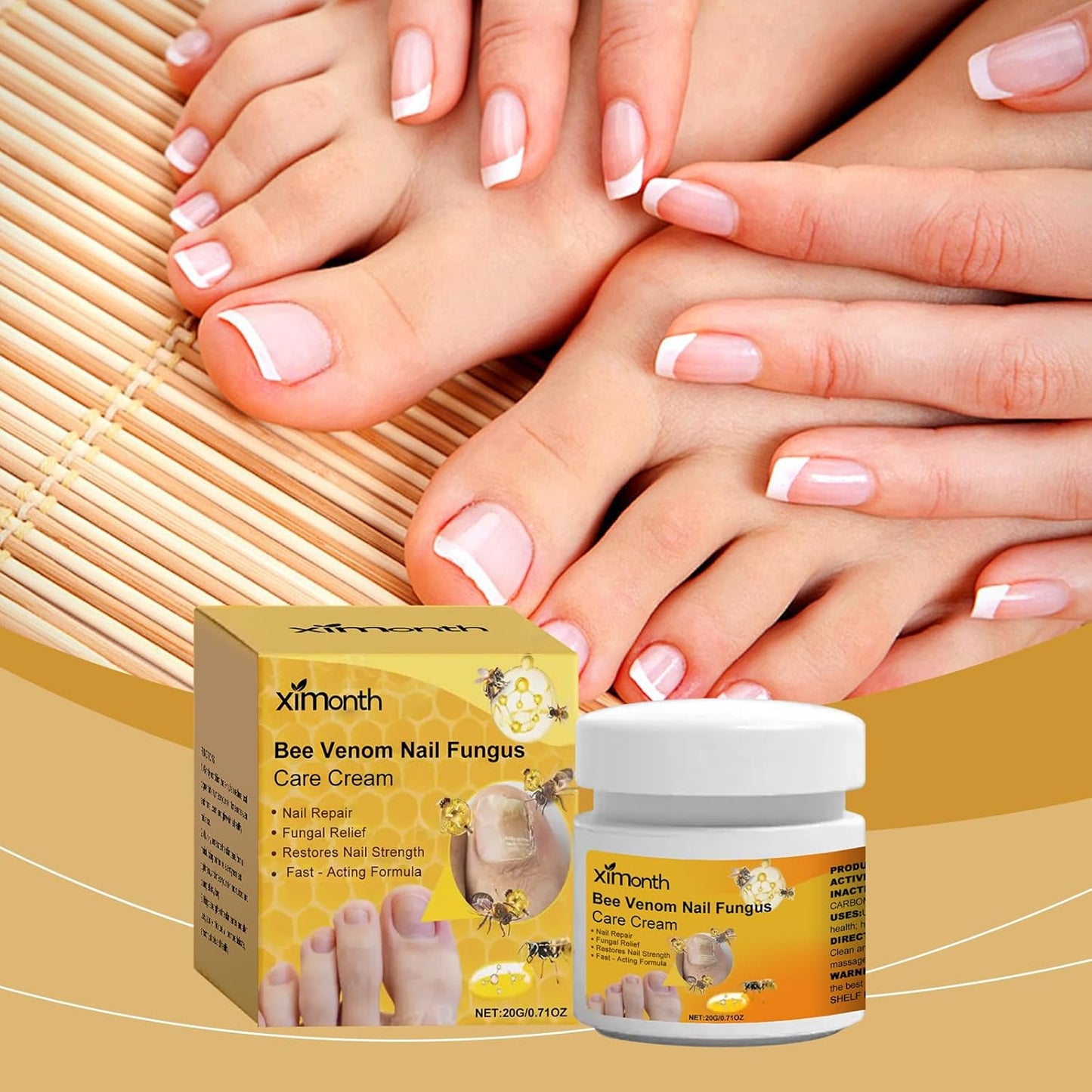 Bee Venom Nail Care Cream with Keratin & Hyaluronic Acid - Intensive Nail Care for Damaged & Brittle Nails, Cuticle Moisturizer for Men and Women, 0.71 Oz