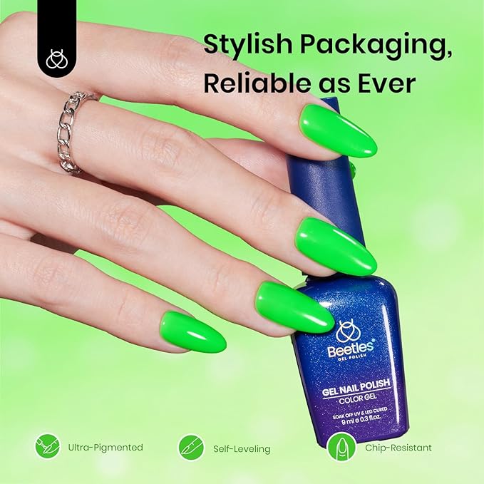 Beetles Halloween Green Gel Nail Polish, Bright Green Gel Polish Ghost Phantom Soak Off Uv LED Nail Lamp Manicure Salon Gift for Women 0.3Oz
