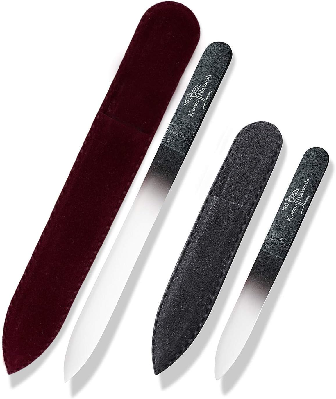 Karma Organic Double Sided Glass Nail File for Women - Professional Nail Buffer Glass Fingernail for Manicure Pedicure Nail Care - Smooth Finish Strengthens - Best for Natural Beautify Nails Set of 2