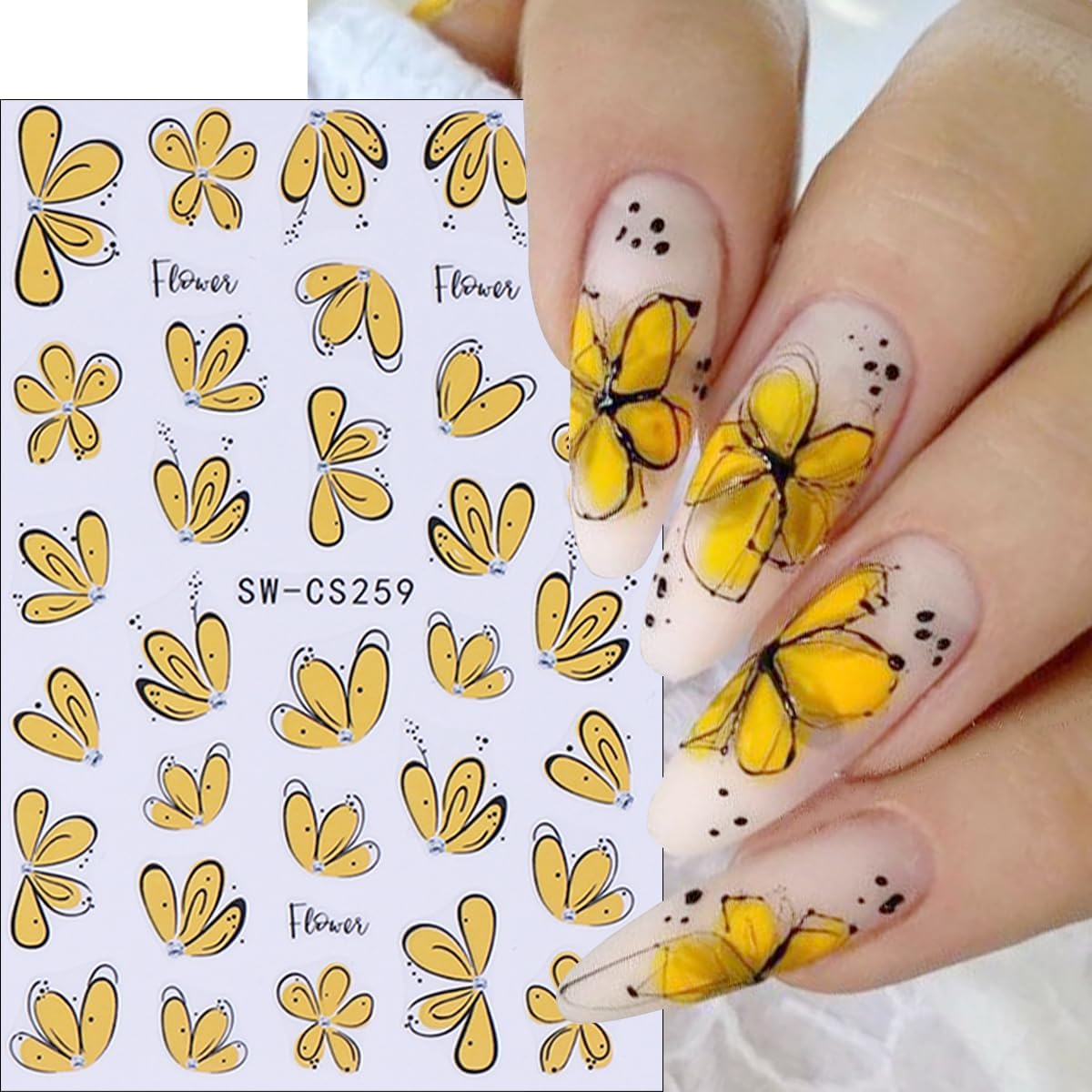 8Pcs Spring Summer Flower Nail Art Stickers 3D Self Adhesive Cherry Blossom Nails Decals Colorful Hibiscus Daisy Flower Nail Stickers Cute Peach Blossom Petals Nails Art Supplies for Women Manicure