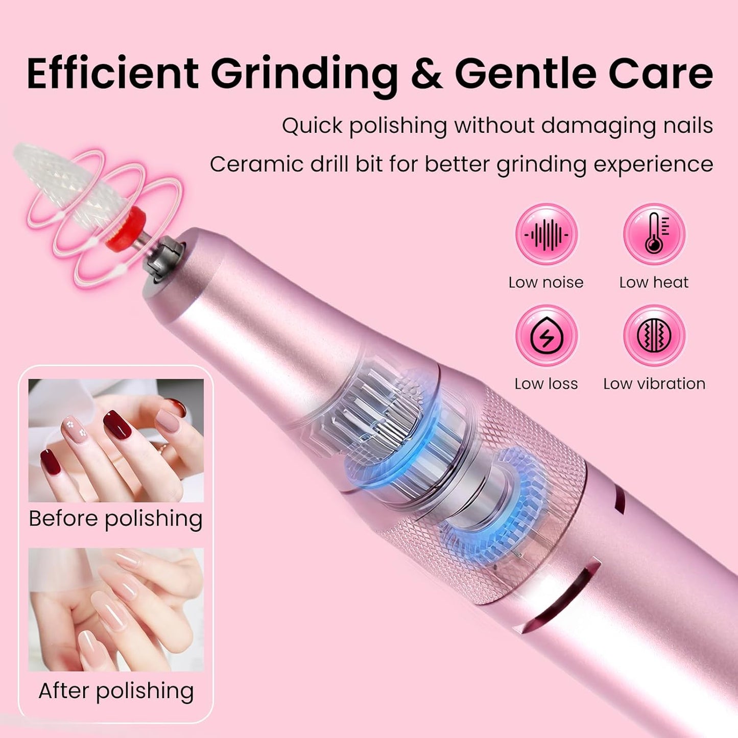 Electric Nail Drill Kit for Beginners Professional Nail Drill Machine for Home Use 40000RPM Portable Quite E-File for Acrylic Nails Polishing& Shaping&Removing with 7 Drill Bits for Home & Salon Use