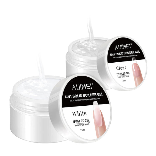 4.AIJIMEI 4in1 Nail Extension Builder Gel Solid Builder Nail Gel Extension Set for Beginners Nail Art DIY at Home Set Clear&White Non Stick to Hands (2)