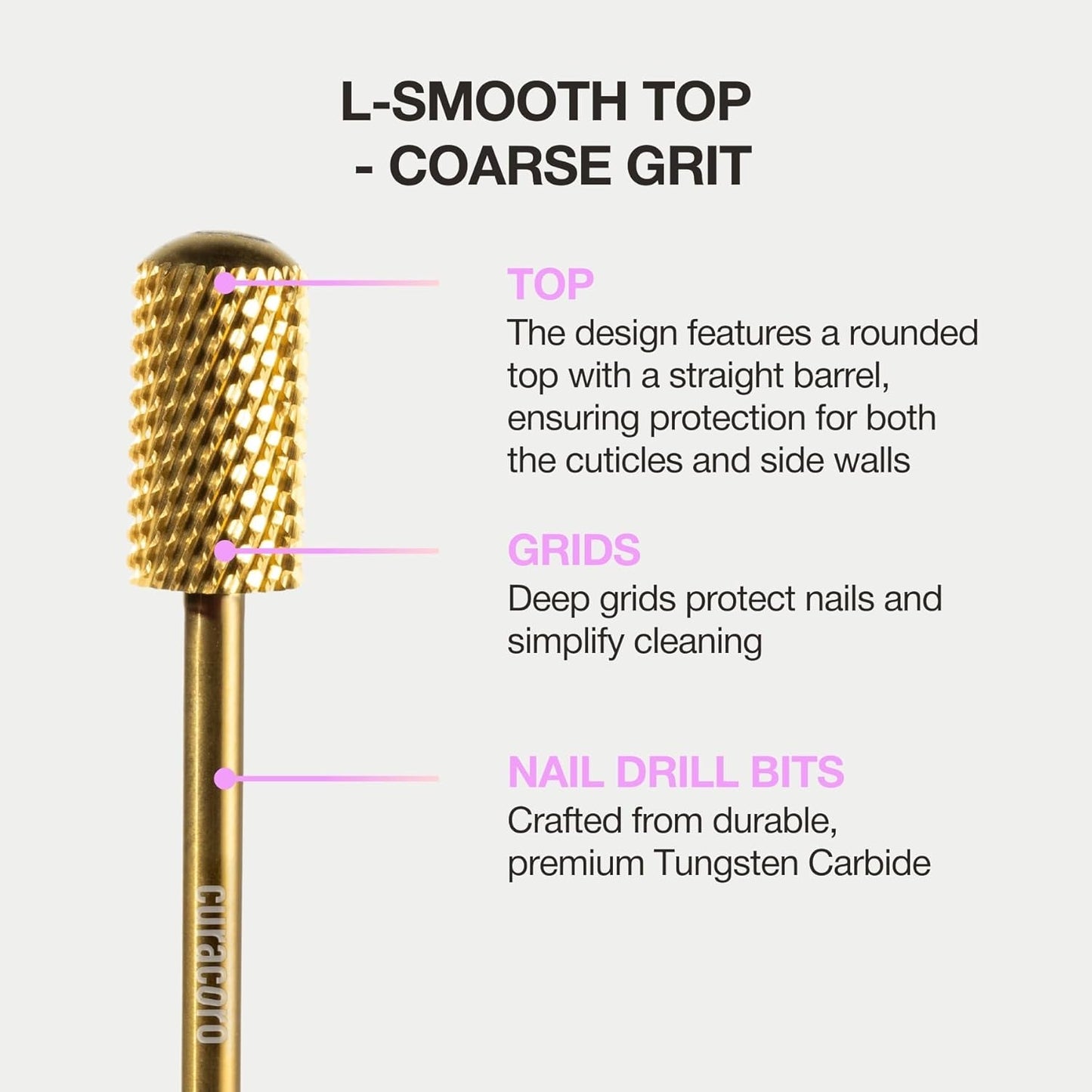 Curacoro Nail Drill Bits 3/32'' - L-Shaped Smooth Stop Barrel Carbide Bit (Coarse) for Professional Finish, Fast Remove, Shape & Smooth Acrylic or Gel Nails, Nail Art Pedicure Manicure Salon & Home