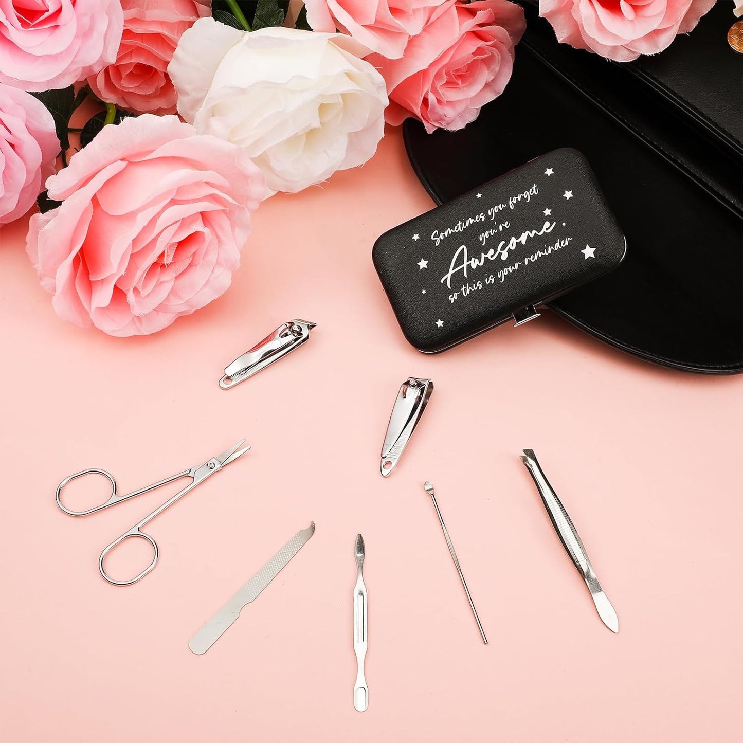 24 Set Manicure Kit Bulk Nail Clippers 7 in 1 Stainless Steel Grooming Nail Kit Employee Teacher Appreciation Gift Bulk Professional Pedicure Tool for Women Personal Care(Black)
