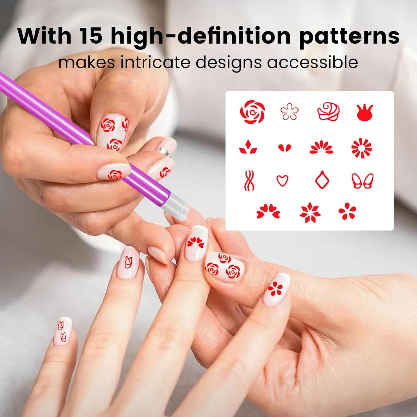 15PCS Nail Art Stamp Pen Set Butterfly Flower Nail Stamper Pen 3s Quick Nail Art Tools with Different Patterns, For Beginner DIY Salon Manicure