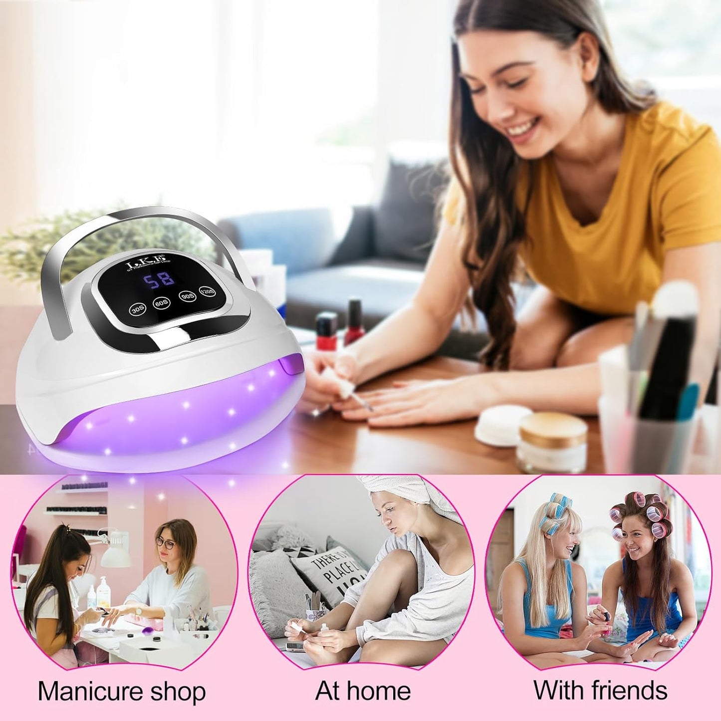Wisdompark UV Nail Lamp 268W, UV Light for Gel Nails with 60pcs Beads, Professional LED Nail Lamp 4 Timers and Automatic Sensor Nail Dryer for Home Salon (Large)