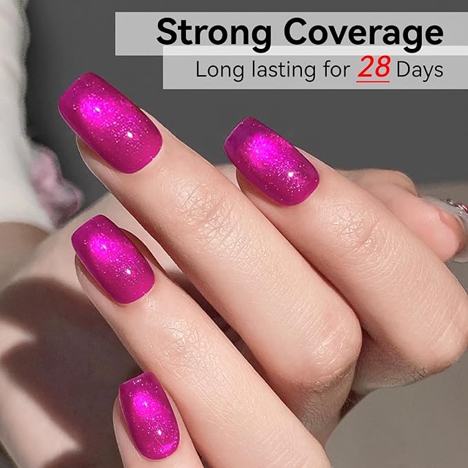 Cat Eye Gel Nail Polish Pink, Magnetic Cateye Gel Polish Hot Pink Glitter Holographic With Magnet For Nail Salon DIY At Home