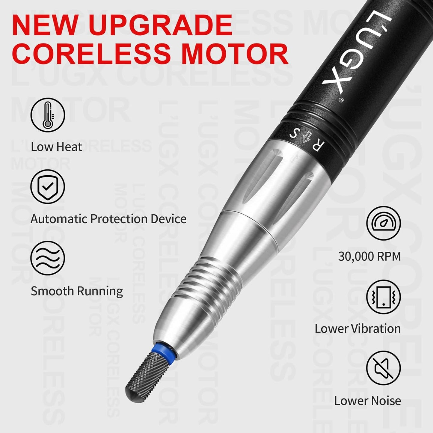 Professional Nail Drill Machine, L'UGX Electric Nail File 30000 RPM Nails Drill for Acrylic Nails with 8 Nail Drill Bits