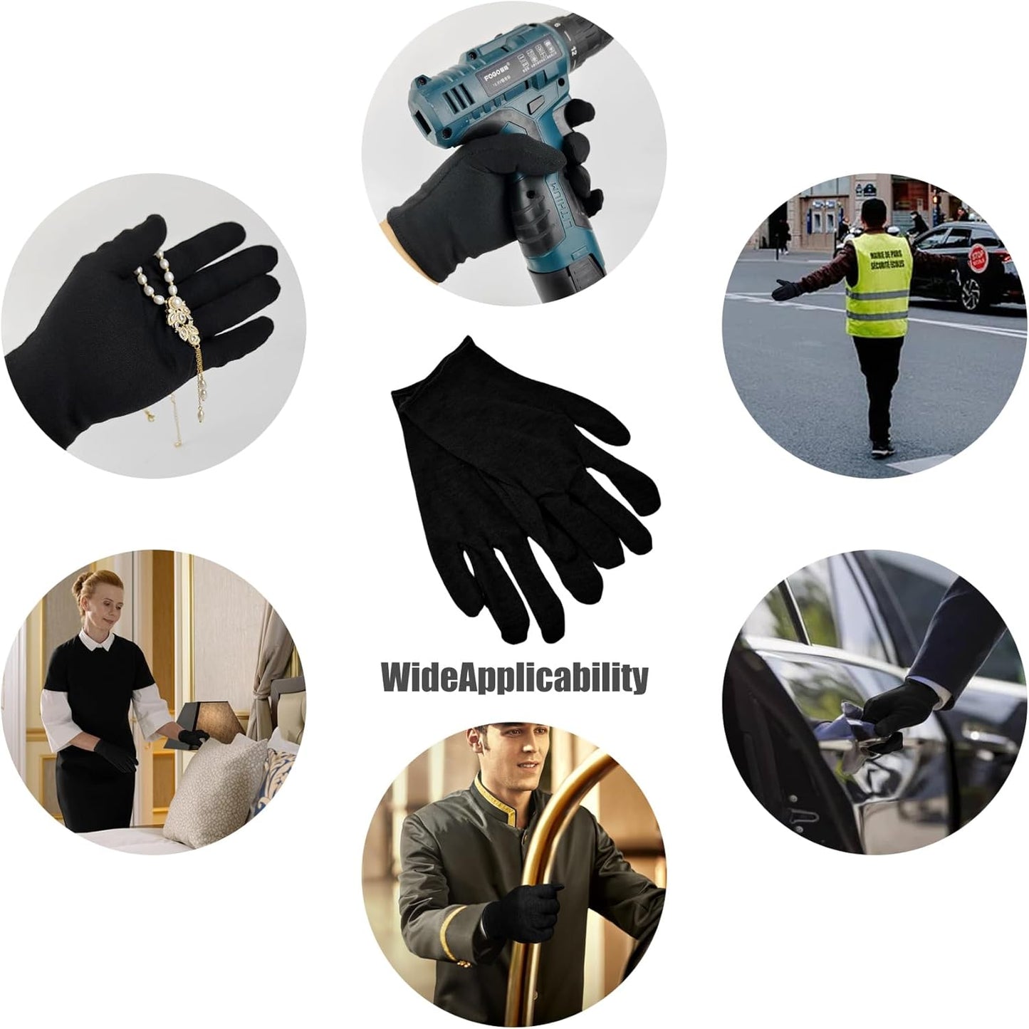 3 Pairs(6Pcs) Cotton Gloves for Eczema and Dry Hands, Moisturizing Gloves, Work Gloves for Men, Women, SPA, Jewelry Inspection (Black, 3 Pairs)