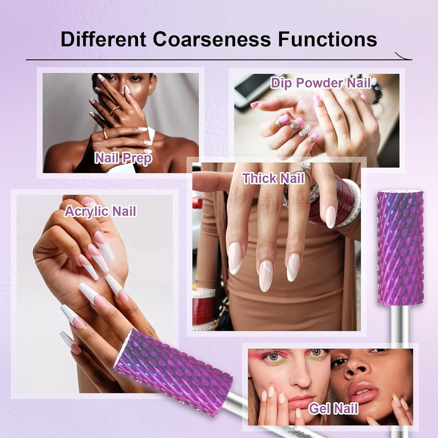 3/32" Small 5.35MM Barrel Bit Tungsten Carbide Nail Drill Bit Safety Bit for Gel & Acrylic Removal, 2- Way Rotating Efile Tip, Salon Electric File Accessory (C Girt, Purple)