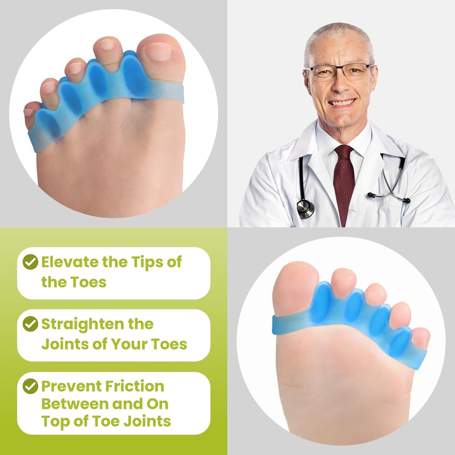 Bukihome Toe Separators, 4 Pair Soft Gel Toe Spacers to Correct Bunions, Toe Stretcher for Therapeutic Relief from Plantar Fasciitis, Foot Pain for Women & Men,Blue+M