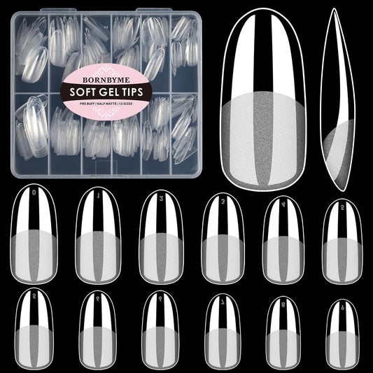 Medium Oval Soft Gel Nail Tips, BORNBYME 240 PCS Pre Buff Full Cover Shaped Nail Extenison Tips Half Matte Gel Nail Tips