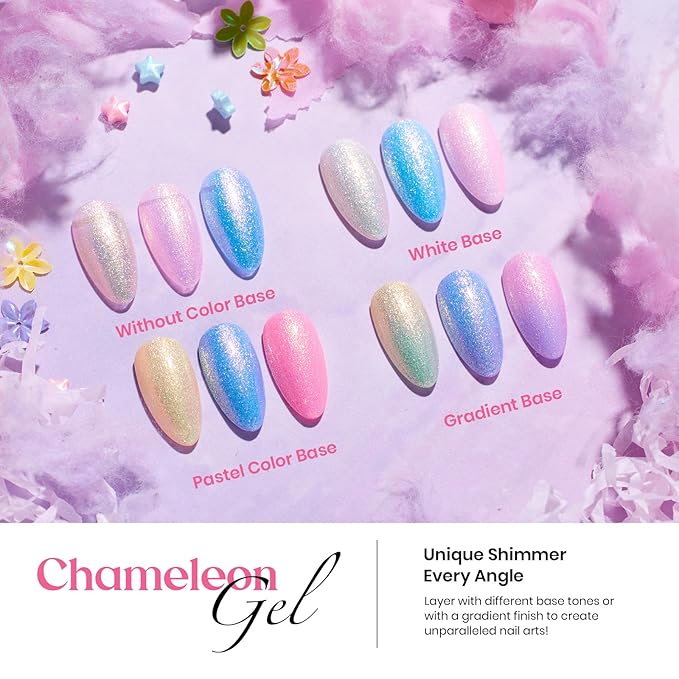 Beetles Gel Nail Polish Set,24Pcs Pink Purple Pearl Blue Shimmer Chameleon Green Colors Gel Polish Kit, 3Pcs Base Top Coat Double-ended Brush Soak off UV Nail Polish Halloween Gifts for Women