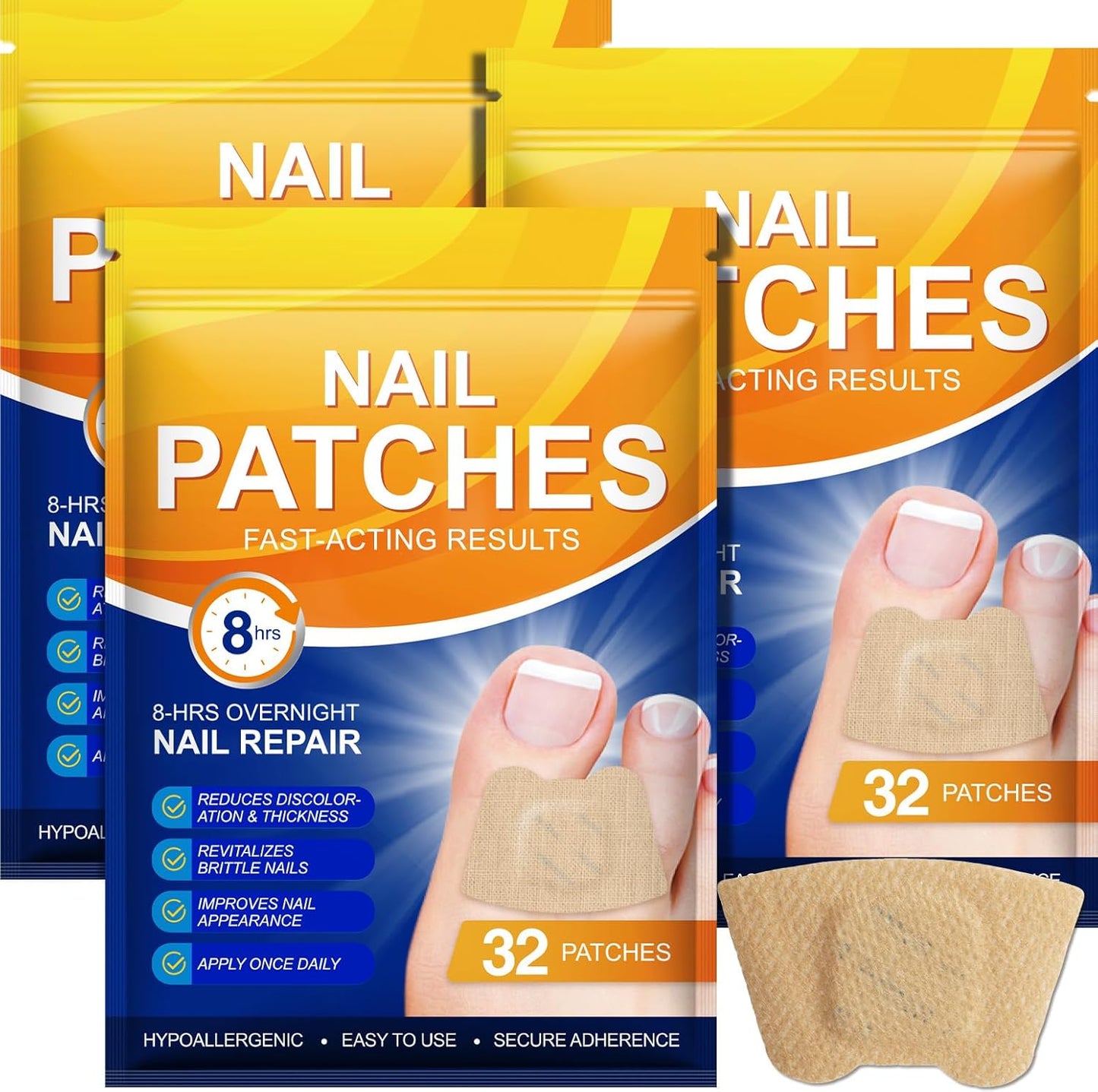 3Pack Toenail Treatment Extra Strength - 96 Pcs Nail Patches, 8-Hrs Overnight Nail Repair, Safe for Sensitive Skin, Easy to Apply