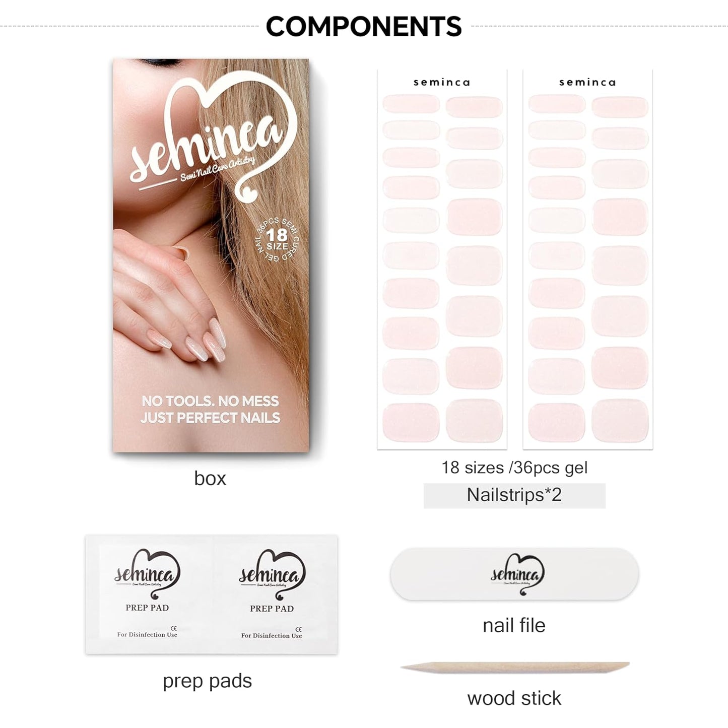 Semi Cured Gel Nail Strips-Salon Quality Semi-Cured Gel Press On Nails Stickers Strengthening Quick DIY Nail Art Manicure Kits for Women at Home 14-Day Wear(Romantic Pink)