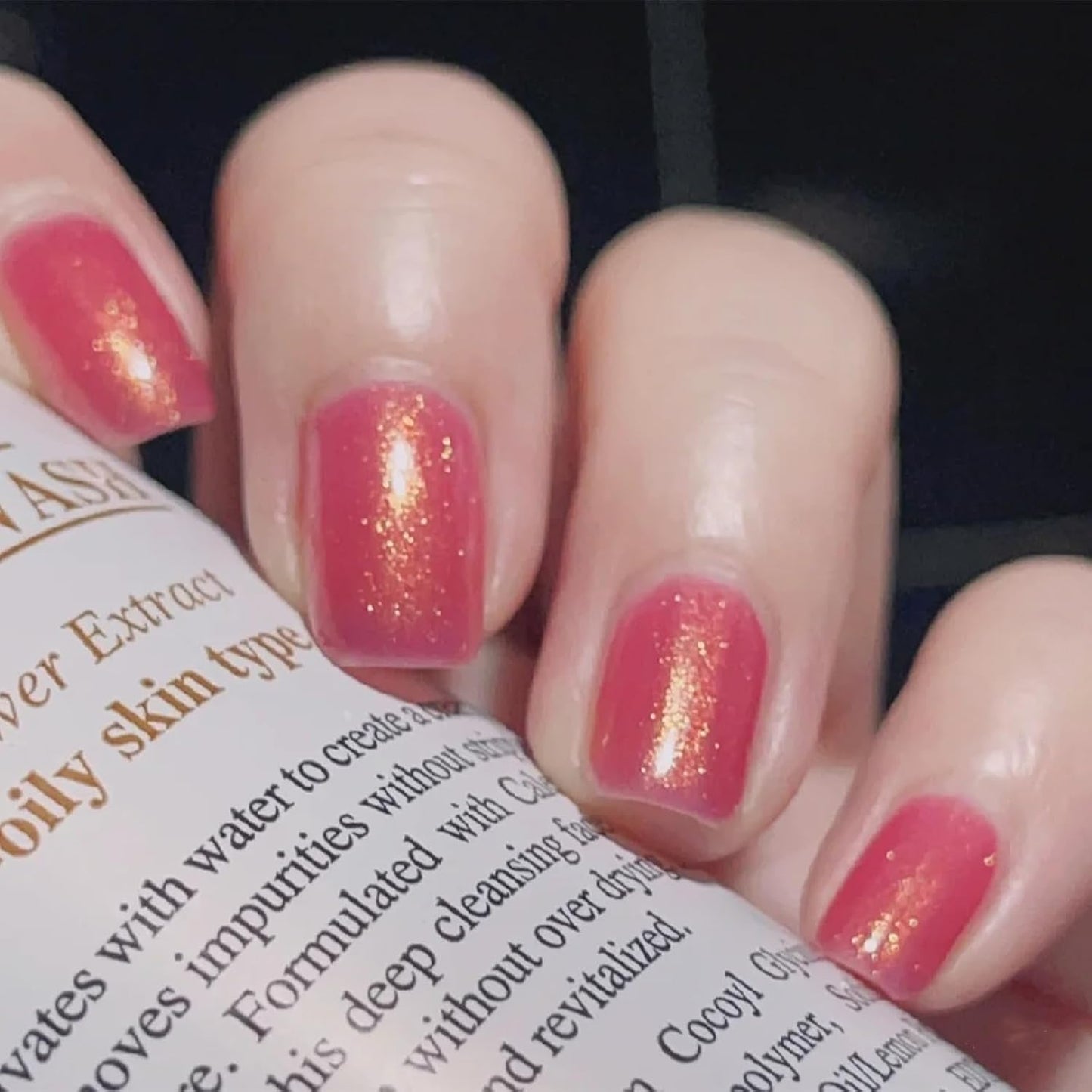 COSMOO 12ML Pink Shimmer Quick Dry Nail Polish, Pearl Pink Nail Lacquer for Nail Art Varnish