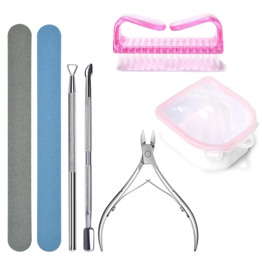 Nail Soaking Bowl Kit Soak Off Bowl Soak Off Gel Polish Dip Powder Remover Manicure Bowl with Nail File and Buffer Cuticle Peeler Scraper Cuticle Nippers Nail Brush Nail Art Tool