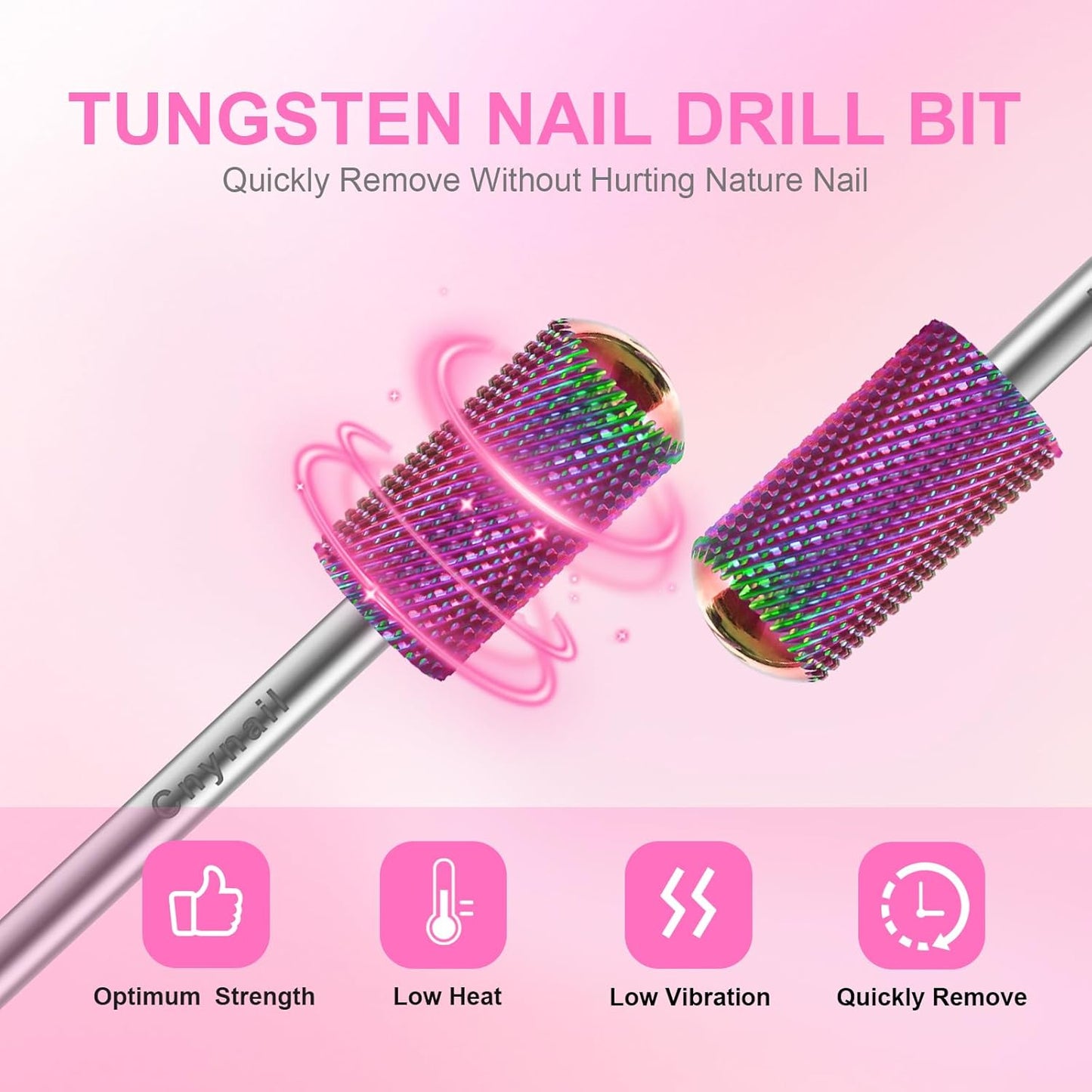 3/32" 2PCS Large Barrel Smooth Round Top Tungsten Carbide Nail Drill Bit Safety Bit for Gel & Acrylic Removal, 2-Way Rotating Efile Tip, Salon Electric File Accessory (F Grit, Multicolor)