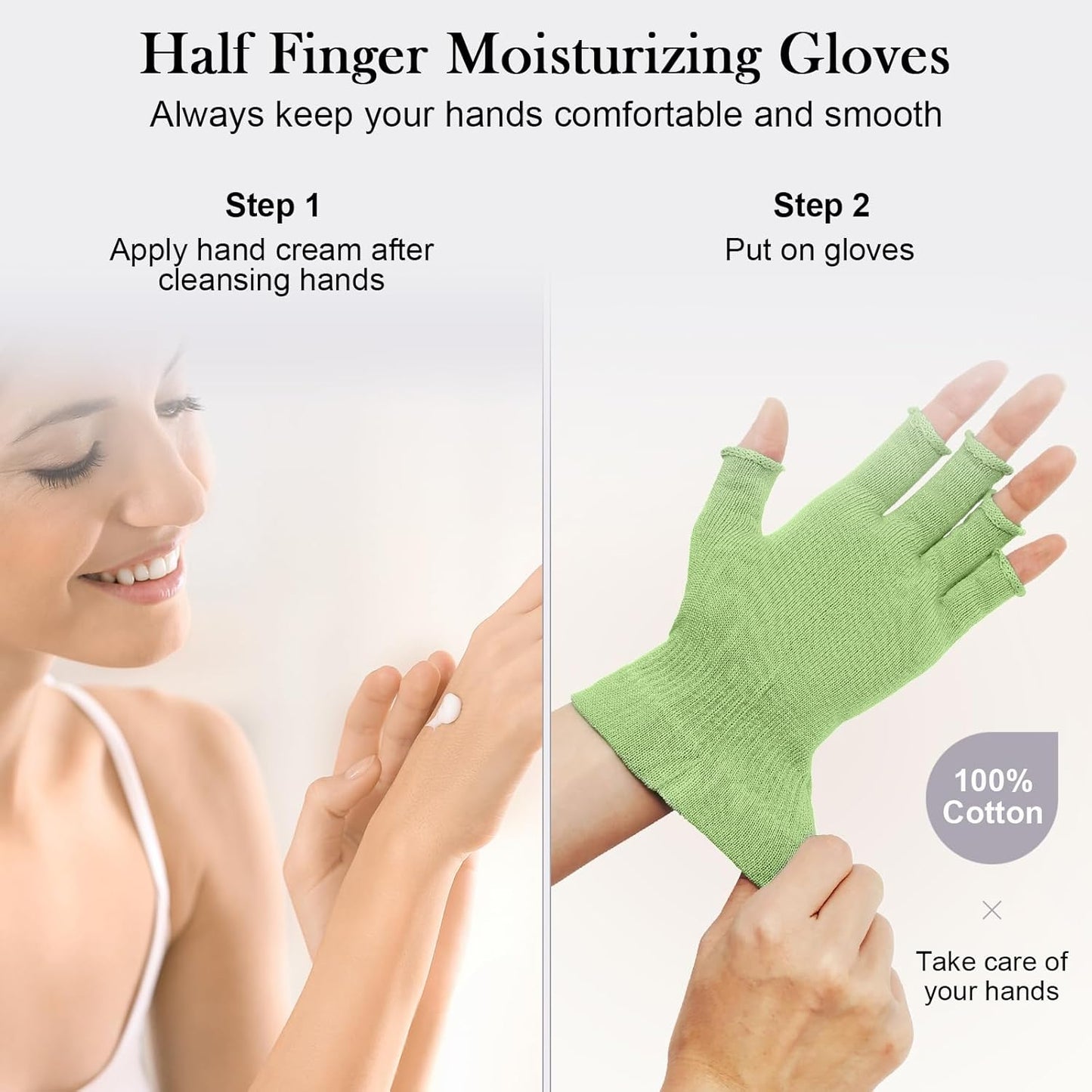 MIG4U Fingerless Moisturizing Gloves, Half Finger Touchscreen Beauty Glove for Eczema, SPA, Dry Hands, Skin Treatment, Summer Sun UV Protection, Apple Green, 3 Pairs L/XL