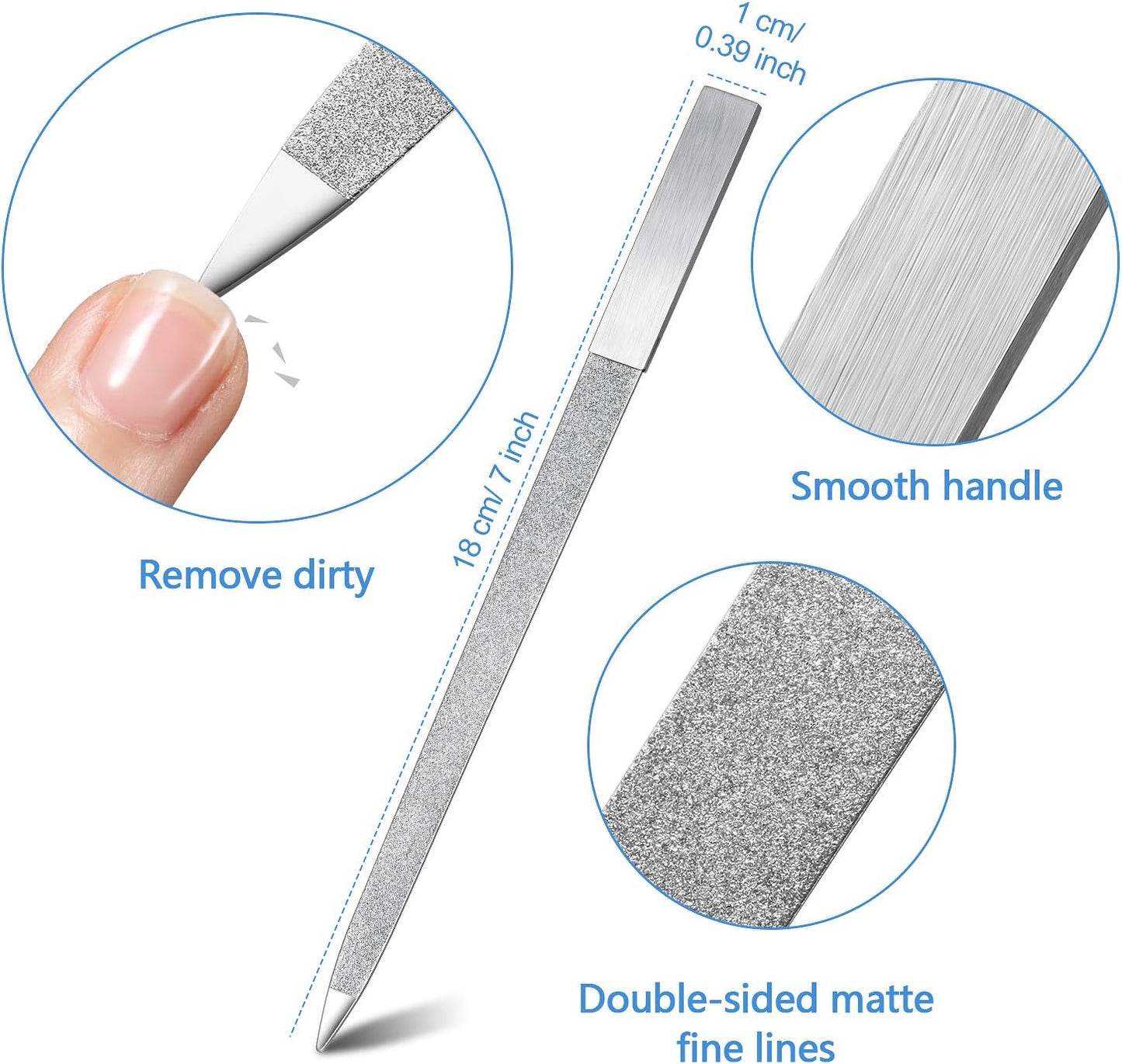 Mudder 6 Pieces Diamond Nail File Stainless Steel Double Side Nail File Metal Buffer Women Men Fingernails Toenails Manicure for Salon and Home, Silver(7 Inch)