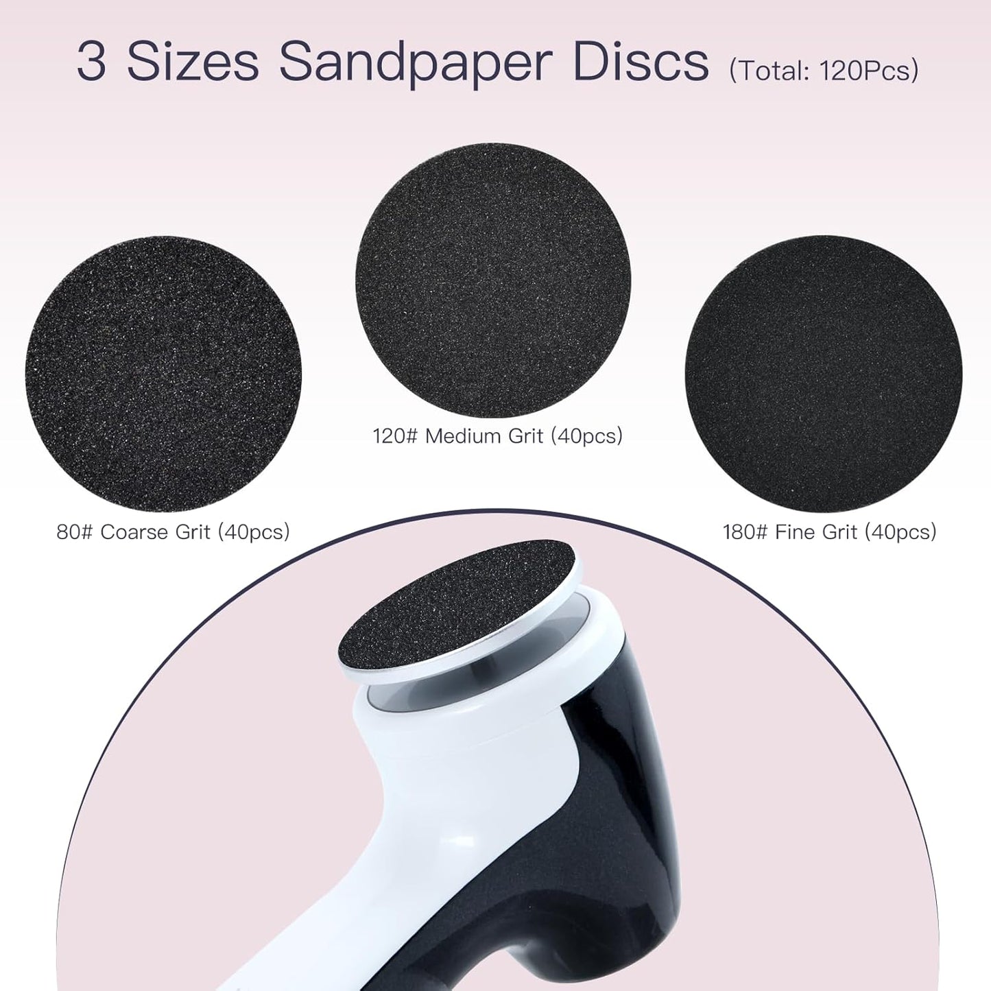 AprElm-E7 Rechargeable Electric Foot Callus Remover with 3-Sizes 120Pcs Sandpaper Discs, Professional 1000RPM 3-Speed Control Electric Foot File (Black)
