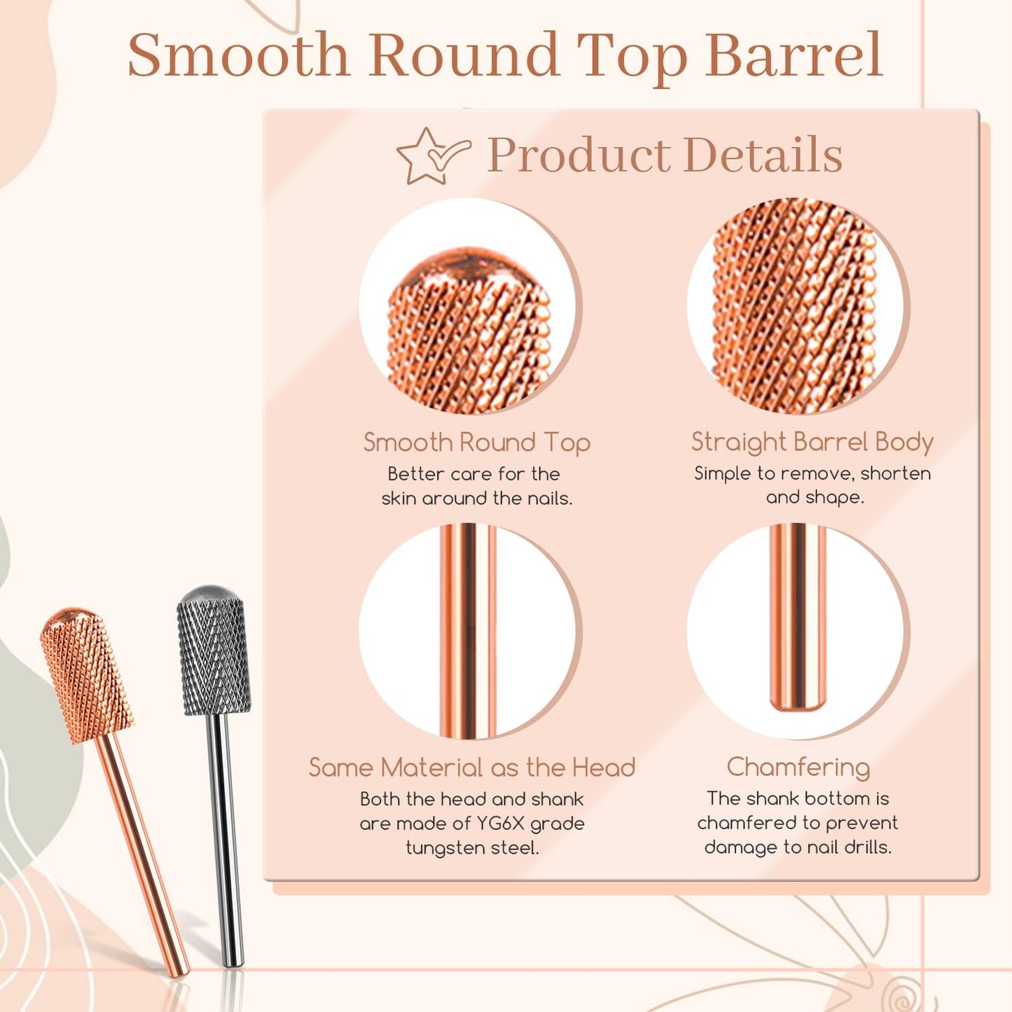 Nail Drill Bits, 2PCS Safety Bits for Nail Drill, Tungsten Carbide Bits, 3/32" Electric Drill Bits Set for Acrylic, Gel Nails, Large Barrel Fine Nail Bits for Salon Experienced