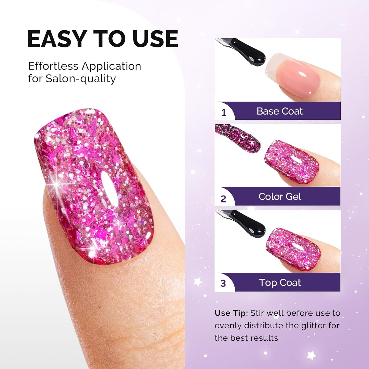 MelodySusie Galaliver Glitter Gel Nail Polish, 15ML Sparkly Shimmer Gel Polish Soak Off UV LED Cured Long Lasting Gift for Women DIY Nail Design Nail Art Manicure Romantic Pink X14