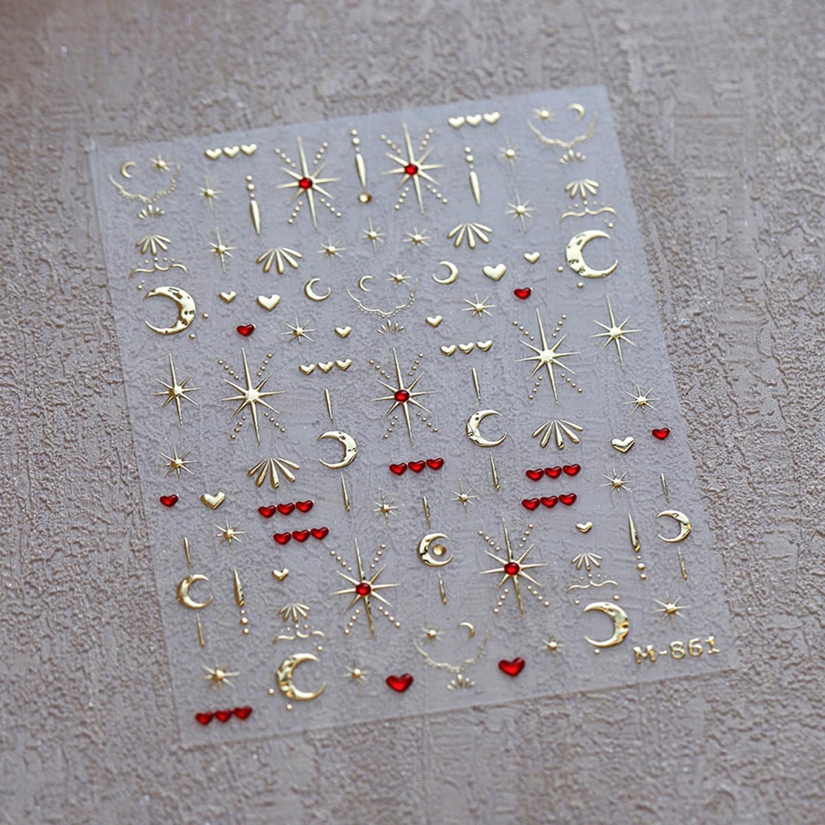 Star Moon Nail Art Stickers Decals 5D Gold Bronzing Embossed Nail Stickers 1PCS Red Heart Star Moon Luxury Nails Design Jelly Nails Adhesive Decals Manicure Supply for Women DIY Nail Art Decorations