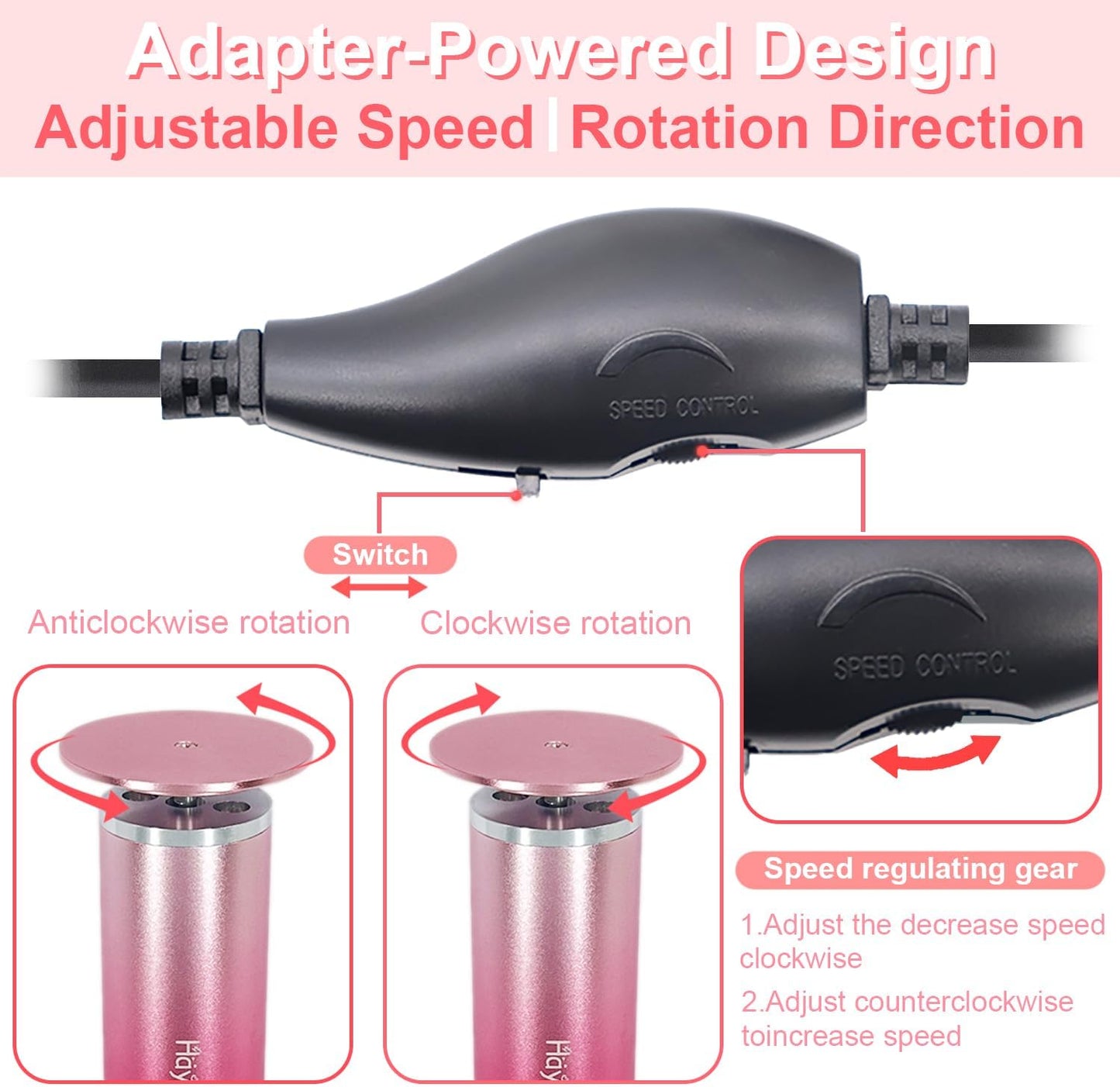 High Torque Electric Foot File - Callus Remover for Feet,Adjustable Speed Foot File with 60 Pcs Sandpaper Discs,Professional Pedicure Tool for Dead Skin and Calluses (Gradient Pink)