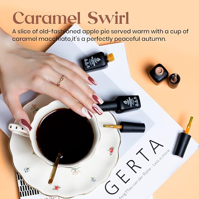 Beetles Fall Gel Nail Polish Set 6 Colors Caramel Chocolate Coffee Mocha Yellow Gold Glitter Brown Gel Polish Kit Soak Off UV LED Cured Nail Art Gifts for Women Caramel Swirl