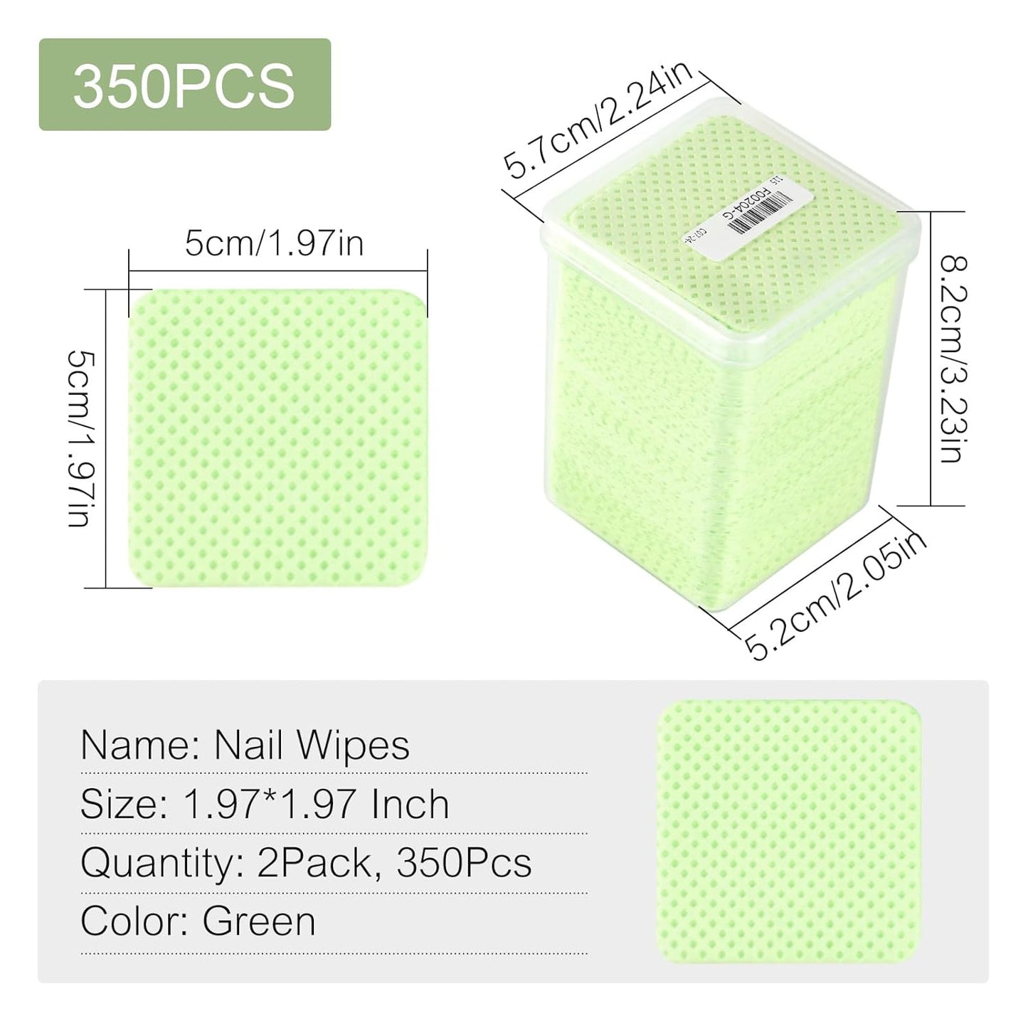 Lint Free Nail Wipes 350Pcs Nail Polish Removal Wipe Disposable Non-Woven Cotton Pads Super Absorbent Eyelash Extension Glue Cleaning Wipes Nail Salon and Home Use, Green