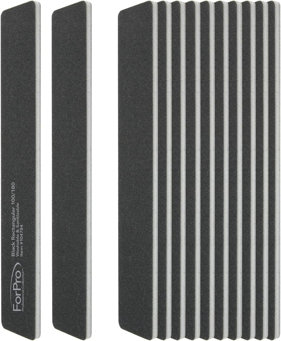 ForPro Professional Collection Rectangular Foam Boards, Black, 100/180 Grit, Double-Sided Manicure and Pedicure Nail Files, 7” L x 1.1” W, 12-Count