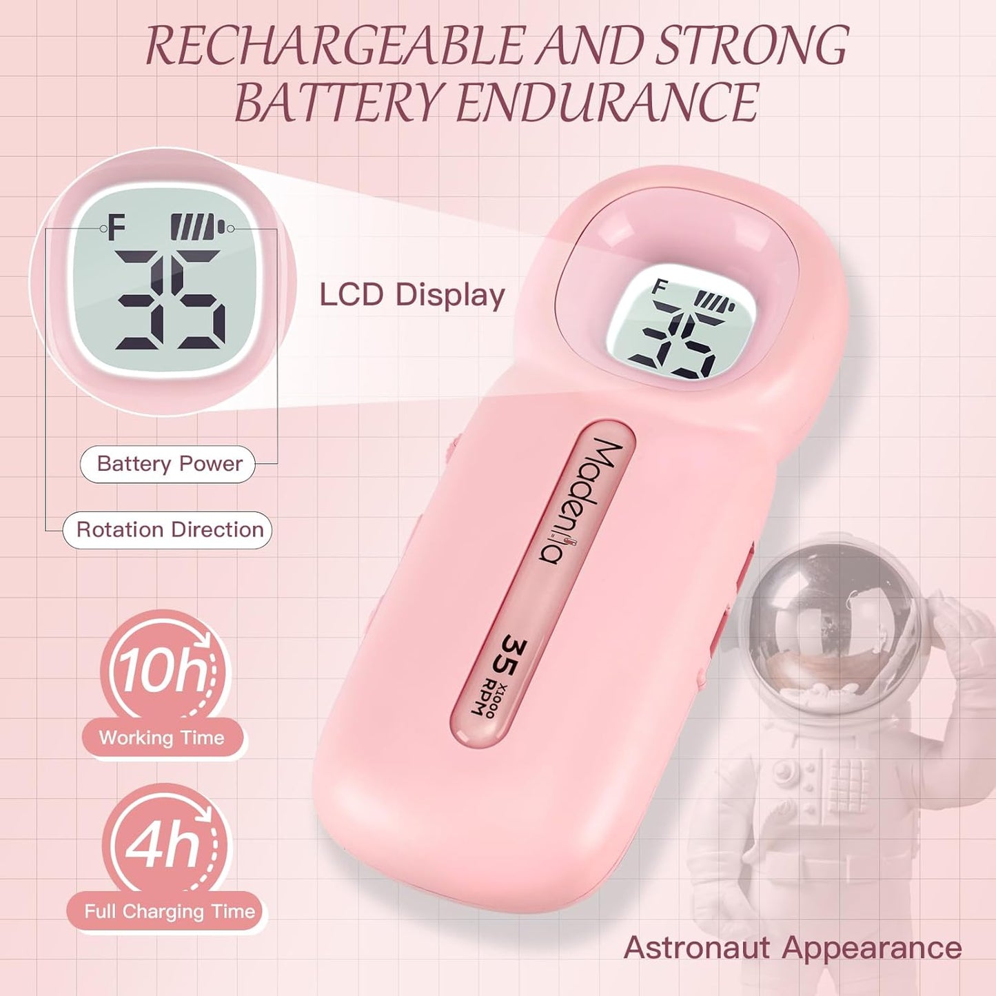 Madenia Portable Rechargeable Nail Drill Machine with LCD Screen, Professional Electric Nail File Efile for Acrylic Gel Nails Polishing Removing, Suitable for Salon Home Travel Manicure Use, Pink