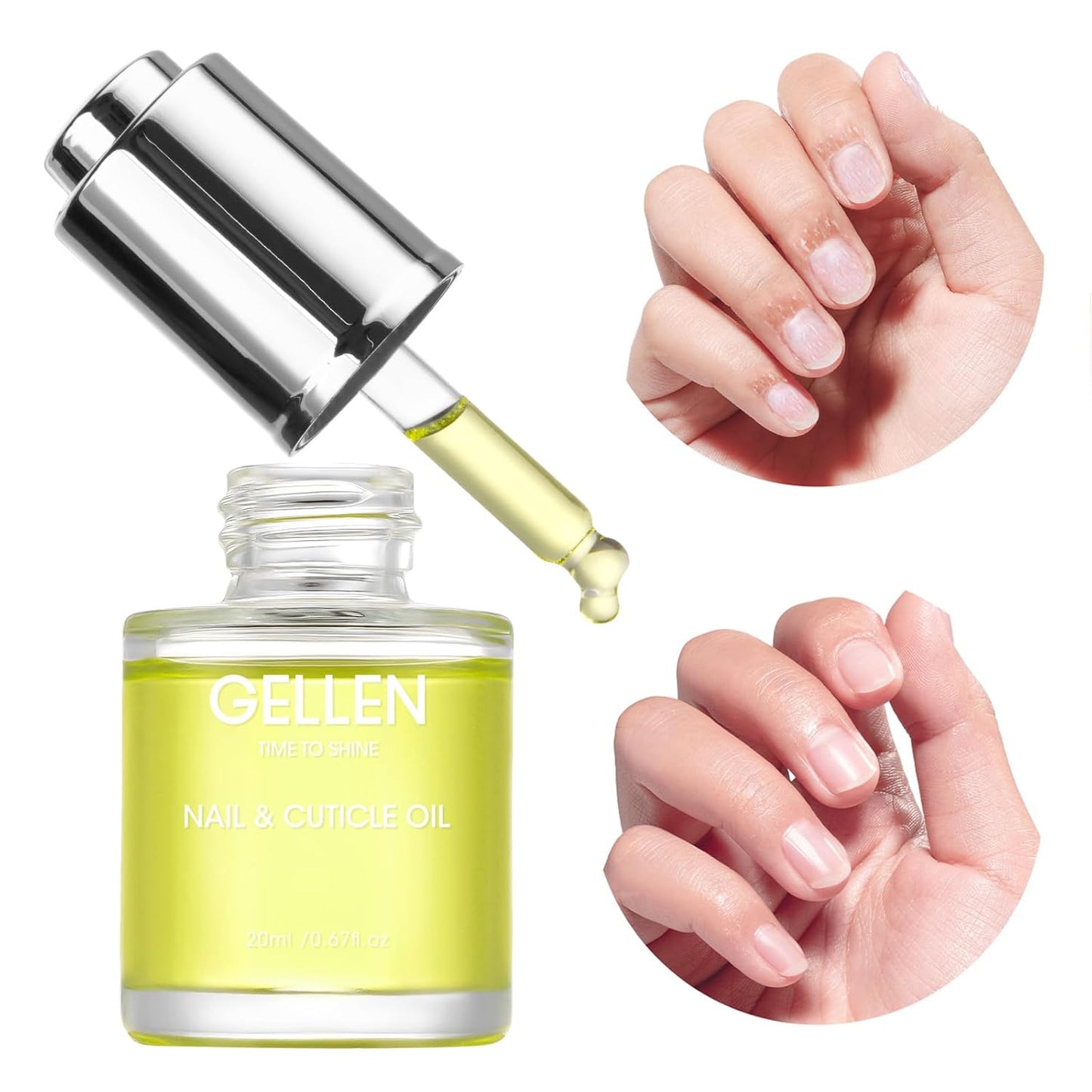 GELLEN Nail Growth Oil, Nail and Cuticle Oil for Growth and Strength, Vitamin E Natural Keratin Cuticle Nails Serum for Hydrating, Nourishing, Strengthening, Repairing, 0.68 Oz