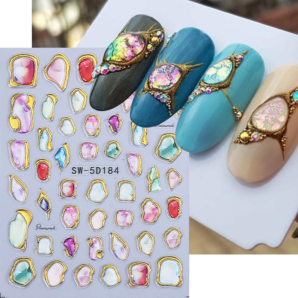 Marble Nail Art Stickers 5D Embossed Gold Line Marble Nail Decals 2PCS Gradient Bloom Metallic Irregular Grain Design Self-Adhesive Manicure Stickers Accessories for Women DIY Nail Art Decorations