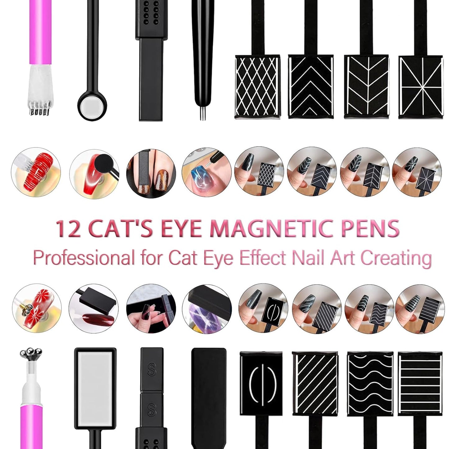 WOKOTO 14 Pcs Cat Eye Magnet For Nails With 3pcs Y-Shape Iron Mold Set, Cat Eye Gel Nail Polish Magnet Tools Powerful Set Wand Magnet, Magnetic Nail Polish Square Round Heart Magnet Stick For Nails