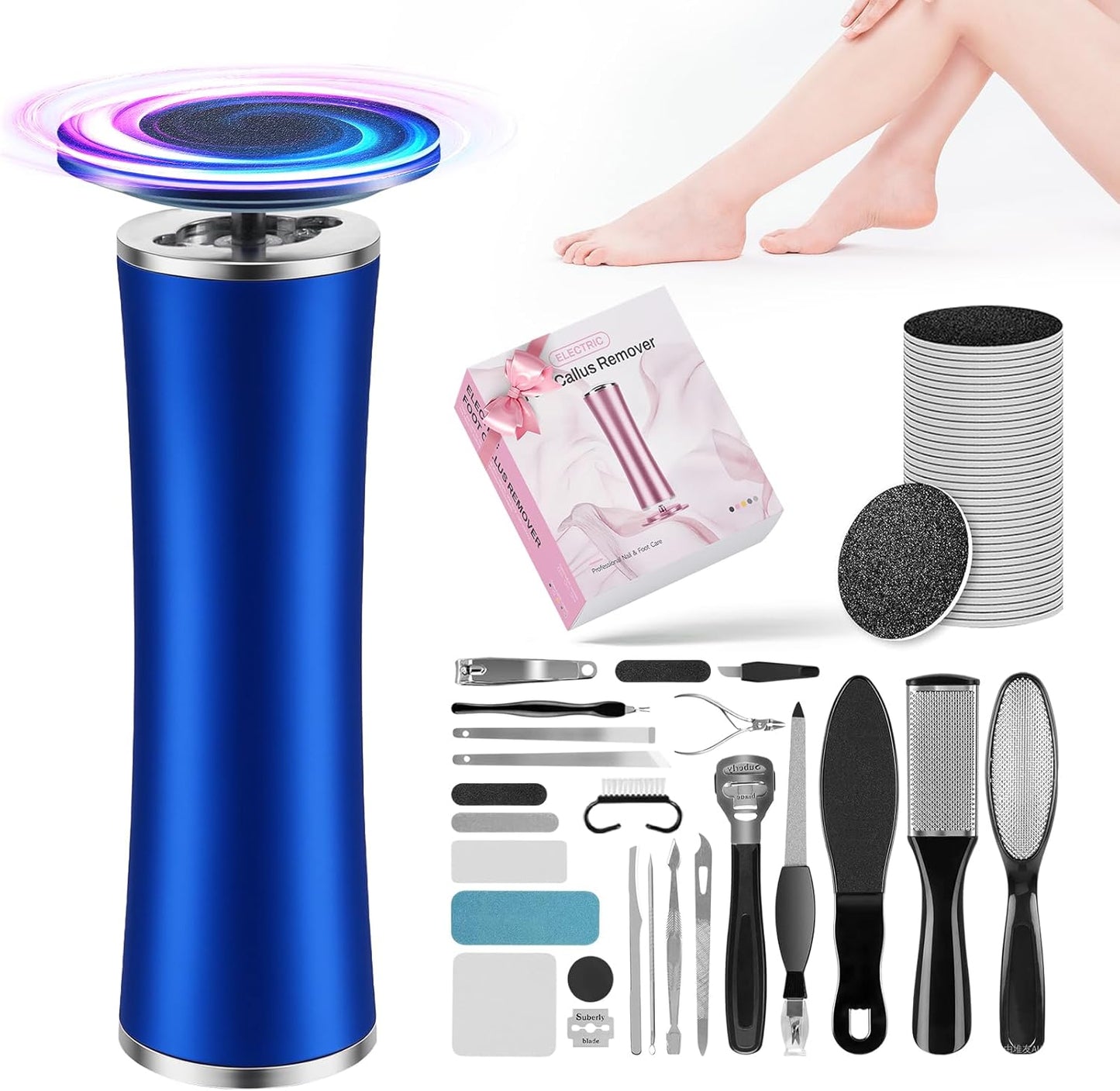 Electric Foot Callus Remover with 36 in 1 Pedicure Kit | Adjustable Speed | Mini Portable | 60 Pcs Sandpaper Discs | Professional Electric Callus Remover for Feet for Dead Skin and Calluses