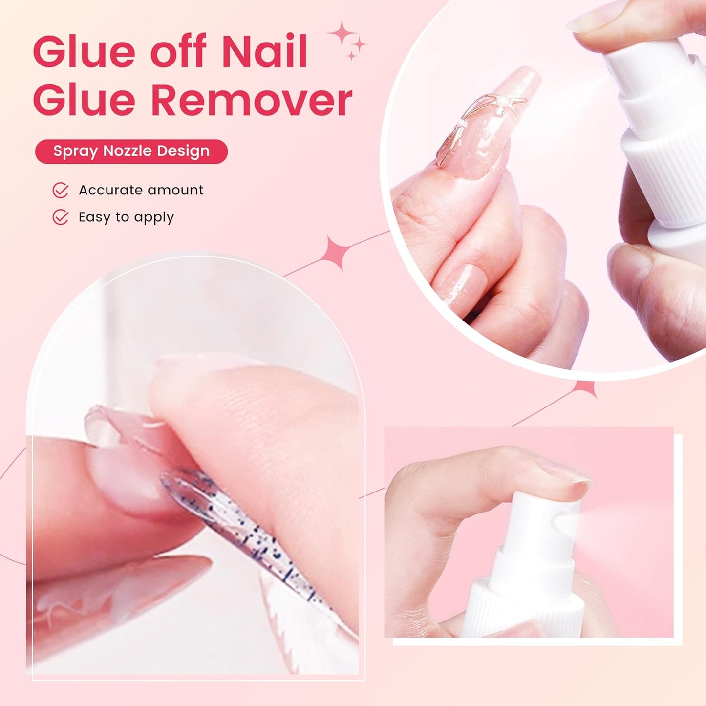 AIJIMEI 2Fl.Oz Spray Nail Glue Remover Set 60ml- GlueRemover for Press on Nails Quickly Remove NailGlue Gel with Nail Crystal Rod, Gel NailPolish Remover for Use in Salon