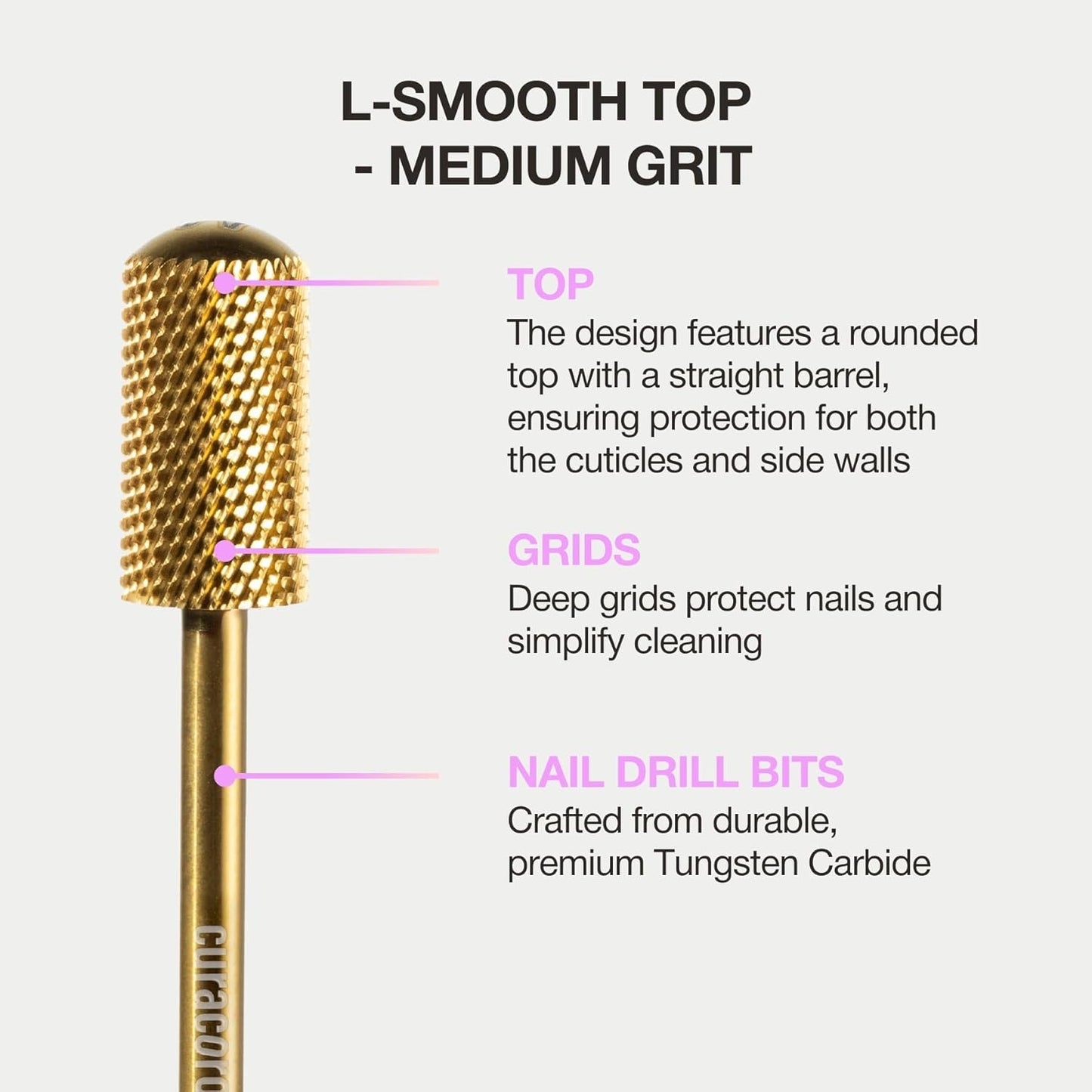Curacoro Nail Drill Bits 3/32'' - L-Shaped Smooth Stop Barrel Carbide Bit (Medium) for Professional Finish, Refine & Smooth Acrylic or Gel Nails, Nail Art Pedicure Manicure Salon & Home