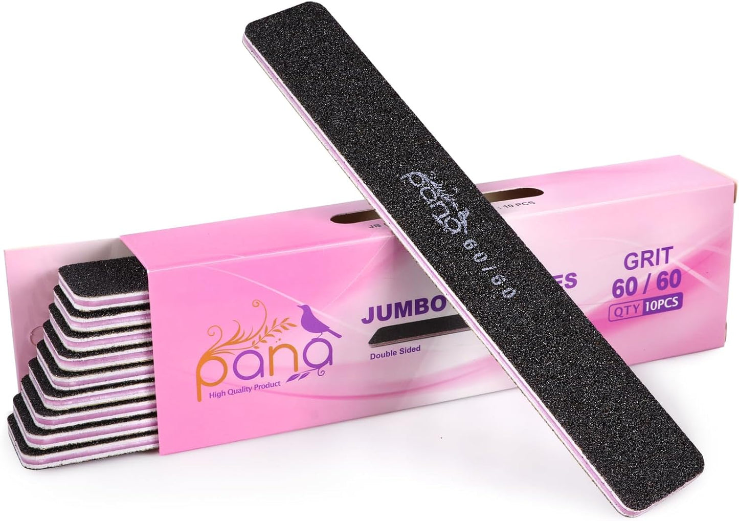 10PCS Jumbo Size PANA Professional Double Sided Nail Files - Black, 60/60 Grit - Emery Board Nail Buffering File Manicure Pedicure Nail Polisher Washable