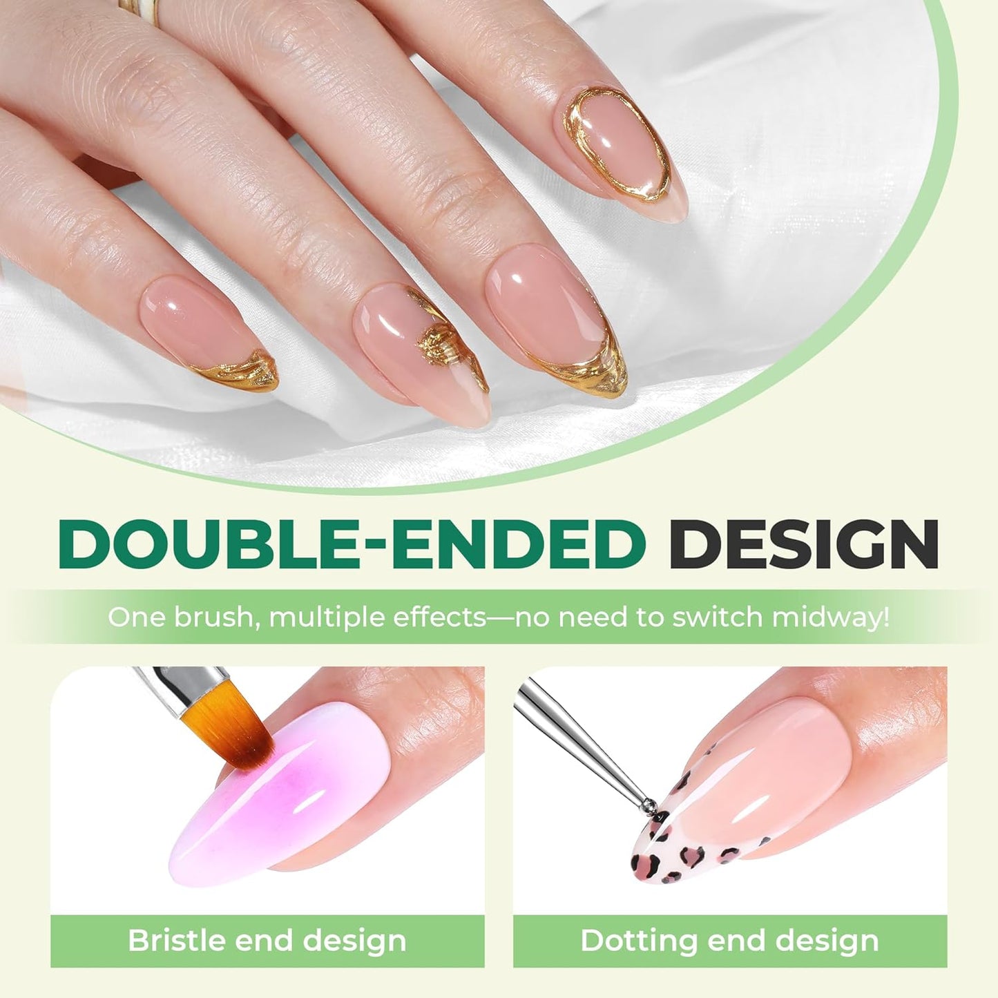 UNA GELLA Nail Art Pens 6PCS Green Color Acrylic Nail Art Design Brush Set with Gel Polish Liner Brushes Double-headed Nail Dotting Tools for DIY Home Salon Manicure Design Supplies