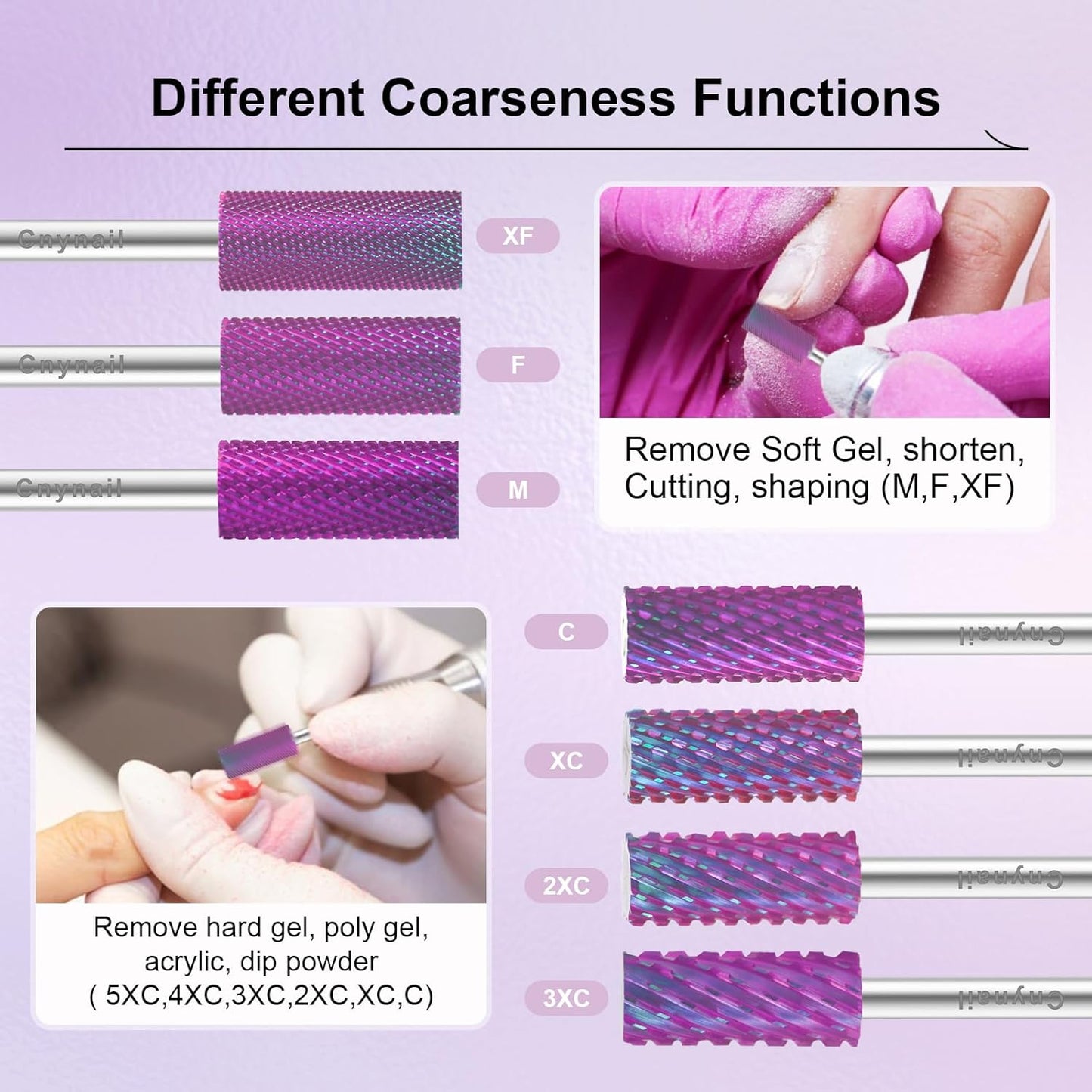 3/32" Small 5.35MM Barrel Bit Tungsten Carbide Nail Drill Bit Safety Bit for Gel & Acrylic Removal, 2- Way Rotating Efile Tip, Salon Electric File Accessory (F Girt, Purple)